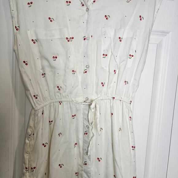 Apana Midi White Dress Cherries Pockets Large - Picture 3 of 11